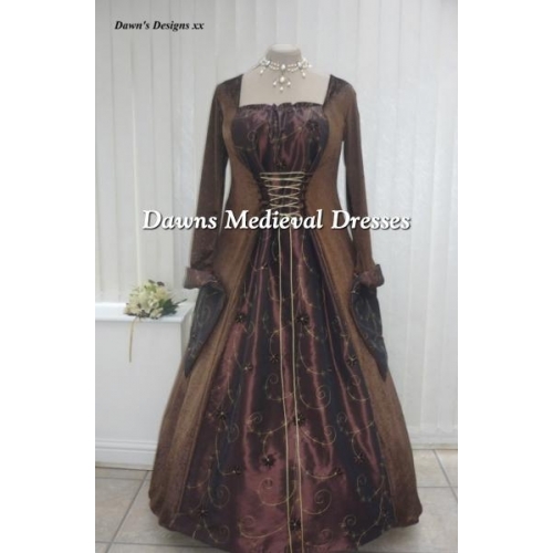 Medieval Goth Pagan Brown Velvet And Taffeta Dress